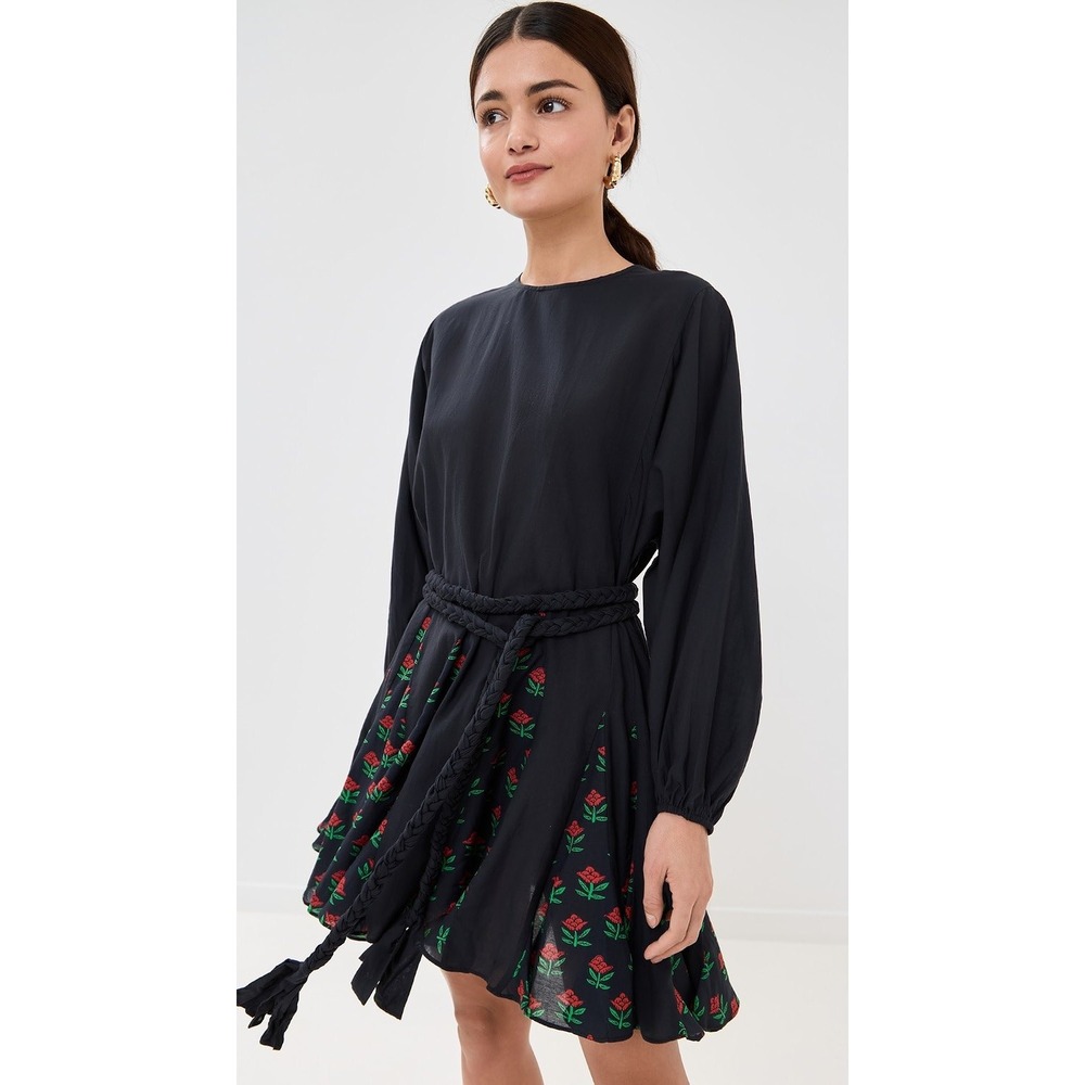 Rhode Ella Mini Dress Black Red Rose Floral Braided Belt Women Size S